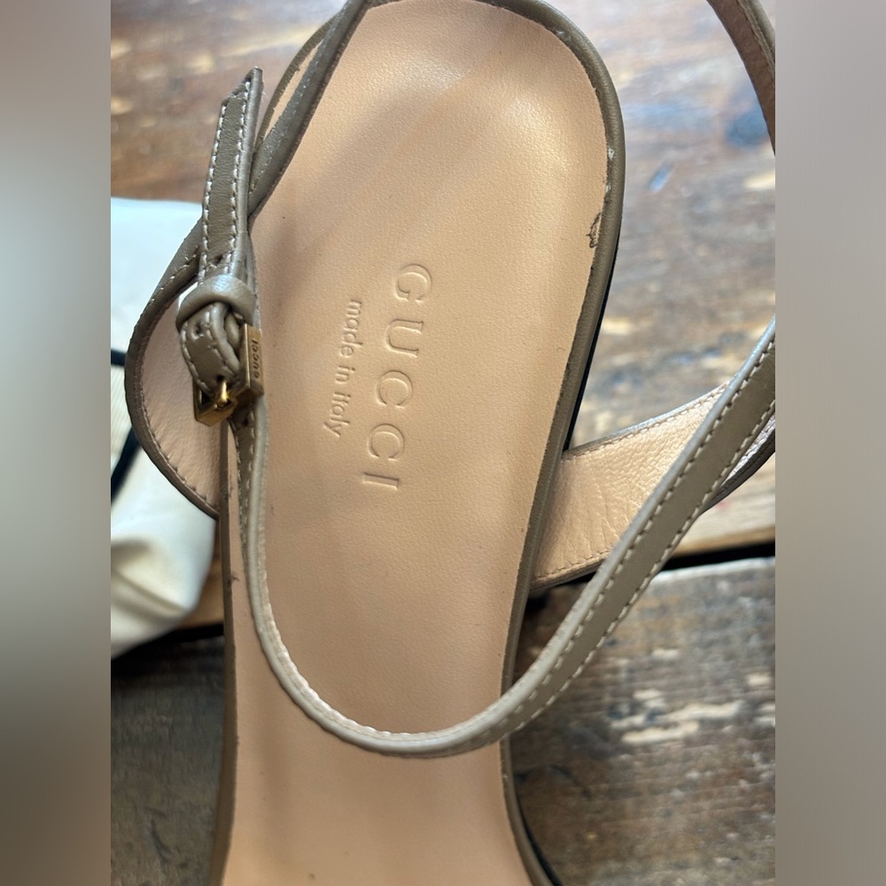 GUCCI Greige GG Marmont Stack Heel Sandal - Picture 5 of 14